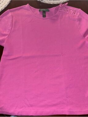 Ralph Lauren Hot Pink Short Sleeve Tee with Shoulder Studs